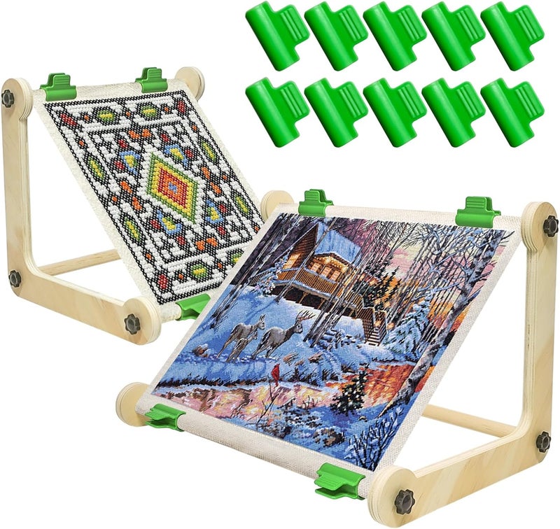 wdbg 2 Pack Adjustable Wooden Embroidery Stands for Cross Stitch, Tabletop Hoop Holder with 2 Sizes Rods Tapestry Needlepoint Lap Natural Wood Frame for Sewing & Quilting - Image 1